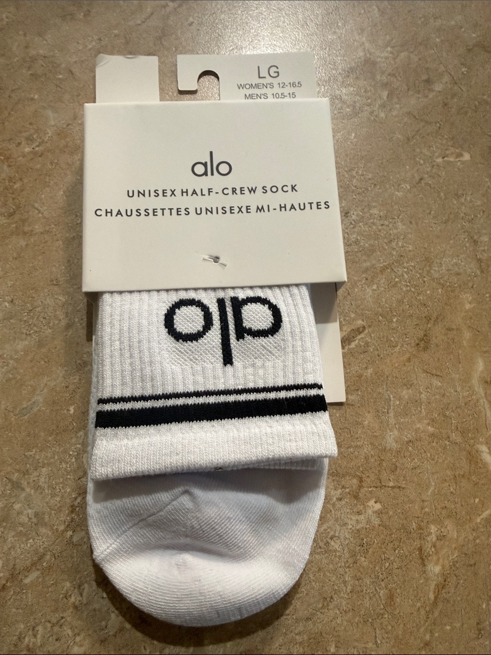 alo White Athletic Half-Crew Socks with Black Stripes